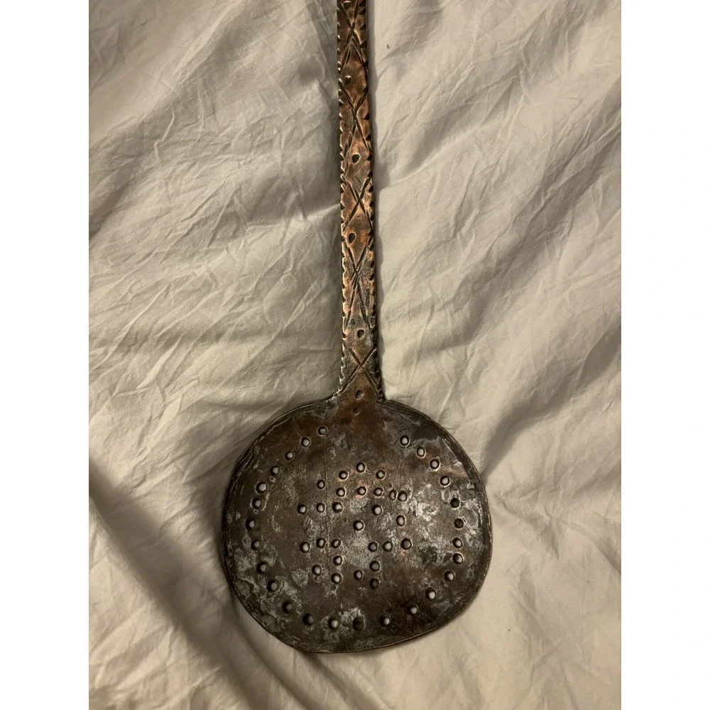 Copper Slotted Spoon - 18 Inches Long With Beautiful Detail On Handle!